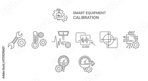Set of calibration icons and symbols for measurement tools and equipment accuracy vector