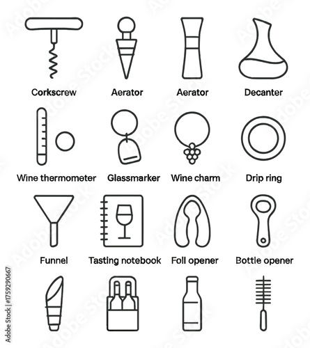 Essential wine accessories: corkscrew, aerator, decanter, wine thermometer, bottle opener