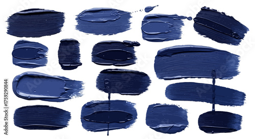 Collection of Abstract Blue Paint Strokes and Smears on White Background Illustrating Texture and Movement