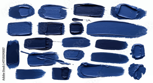 Collection of Beautifully Applied Blue Paint Strokes Showcasing Various Textures and Shades of Deep Blue and Indigo Colors in a Striking Artistic Arrangement