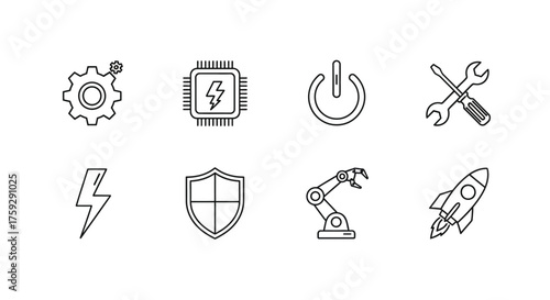 Collection of hand drawn technology and science icons for digital projects vector