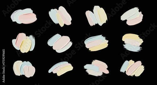 A Collection of Pastel Swatches for Makeup and Cosmetics Applications Displayed Against a Black Background