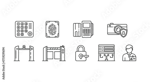 Set of security and access control icons for technology and safety applications vector