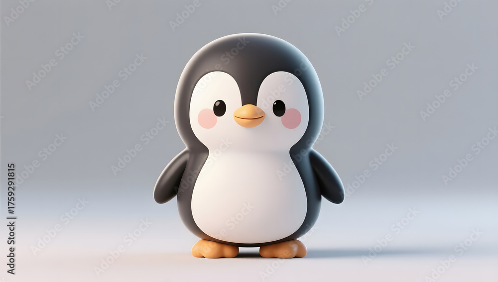 Obraz premium 3D render of cute cartoon penguin character on grey background