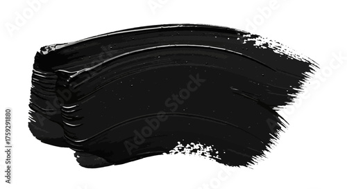 Abstract representation of a thick black paint stroke on a white background showcasing texture and depth