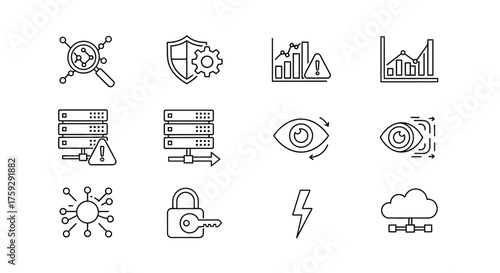 Diverse technology icons representing data security cloud computing and analytics concepts vector