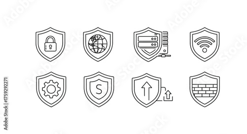 Cybersecurity shield icons representing digital protection and data security concepts vector