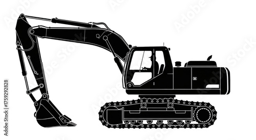 Excavator Construction Machine Silhouette Digging Earthwork For Heavy Industry Website Design