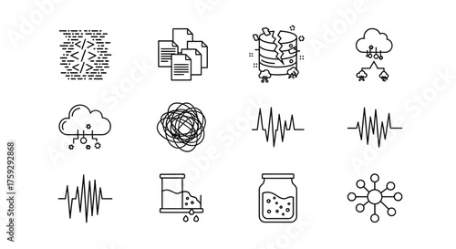 Set of thin line icons representing artificial intelligence big data and neural networks vector