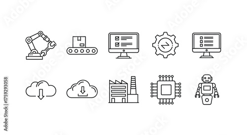 Modern technology icons set showing cloud computing ai robotics and industry concepts vector