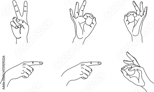 Gestures Hands Signals Visual Representation Icons Set