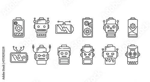 Robot icons set simple outline technology futuristic characters cute android machine figures collection vector