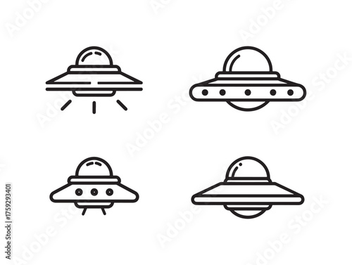 Flying Space Saucer Line Art Exploring Galaxies