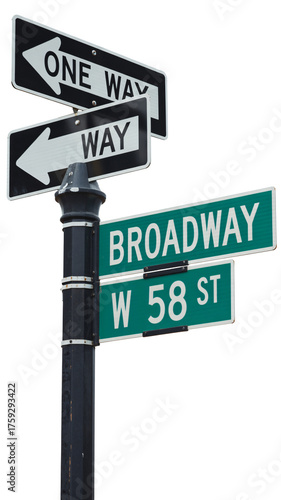 Iconic Broadway and West 58th Street sign in New York City