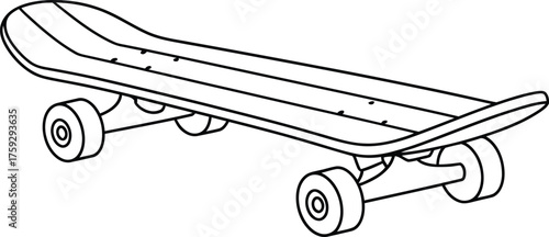Line art of a skateboard with four wheels