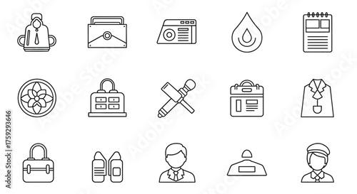 Set of hand drawn icons representing business finance legal and medical professions and services vector