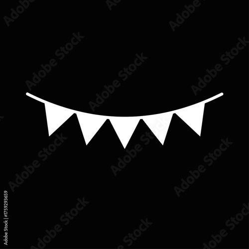 Simple White Bunting Pennants Garland Icon Against Black Background