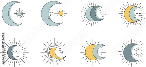 Celestial Moon Sun Phases Symbols Graphic Design Elements