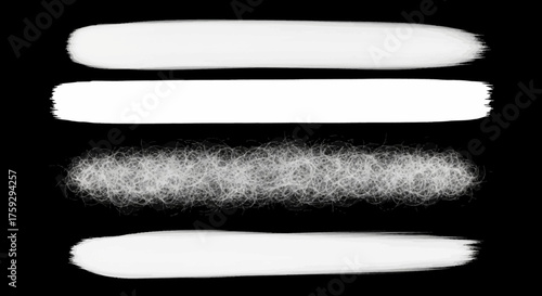 A Collection of Seven Black Paint Brush Strokes Displayed Vertically