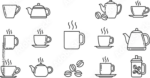 Collection of Various Tea and Coffee Related Icons