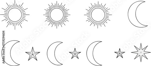Celestial Elements Sun Moon Stars Vector Graphics