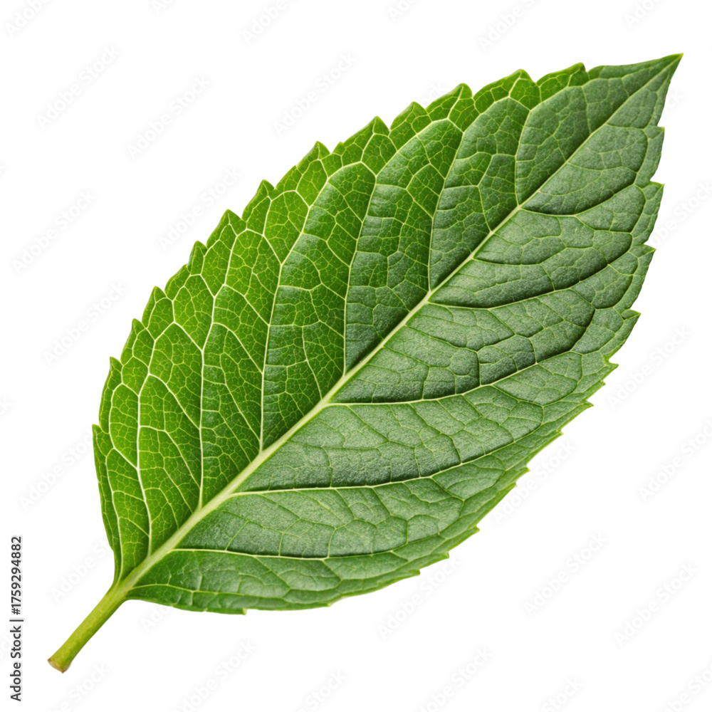 Obraz premium A single green mint leaf isolated on transparent background