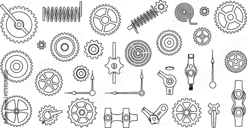 Collection of Mechanical Gears and Cogs Vintage Elements