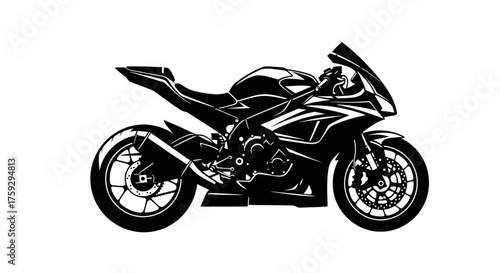 Sleek Black Sport Motorcycle Side View Graphic Powerful Speed Racing Design for Apparel