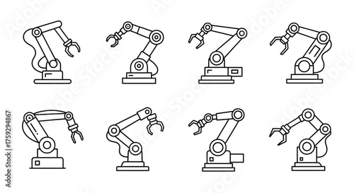 Industrial robotic arms set factory automation machine engineering technology collection vector