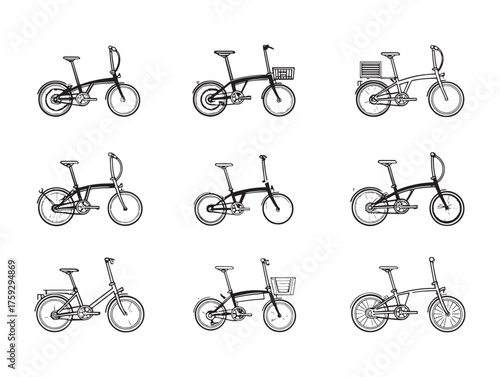 Folding City Bike Line Art Simple Illustration