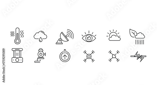Weather icons set line art symbols for meteorology climate forecasting and environmental monitoring vector