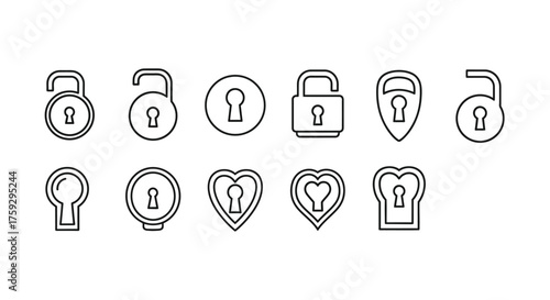 Collection of hand drawn lock and keyhole icons diverse shapes security symbol set vector