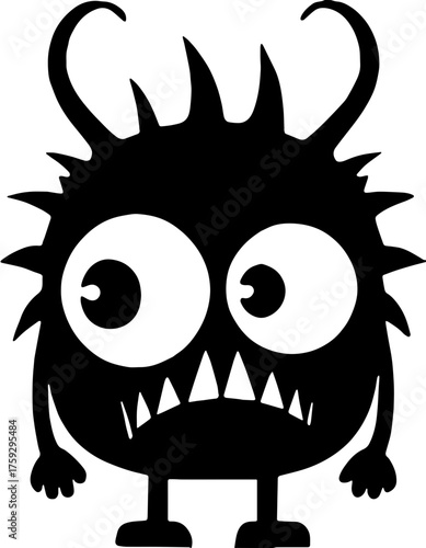 Cute Monster Vector – Funny Black Silhouette Cartoon Character