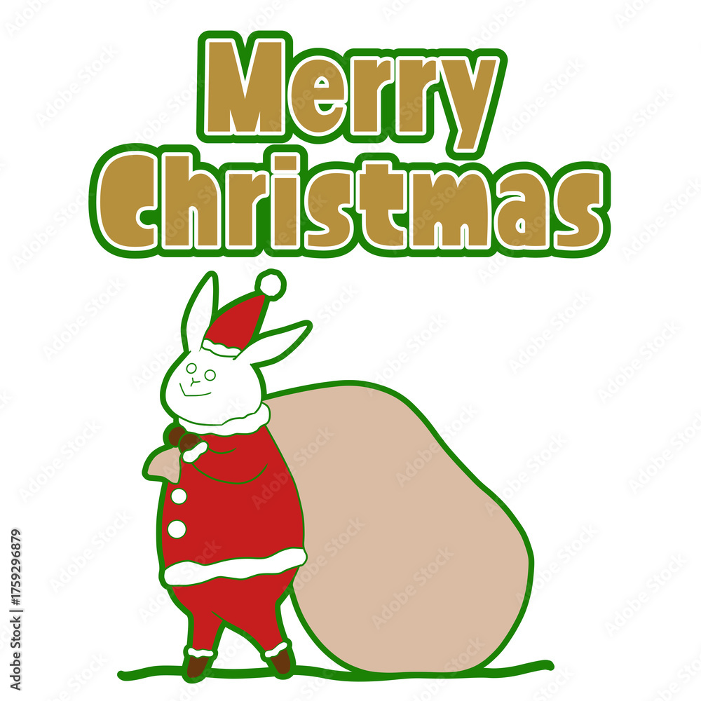 Fototapeta premium サンタの格好をしたウサギのクリスマスイラスト 背景なし