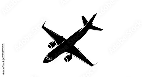 Commercial Jet Airplane Silhouette Icon Global Travel Logistics and International Transport Symbol