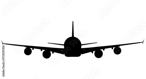 Wide Body Commercial Airplane Silhouette Front View Isolated Icon for Global Business and Travel Design