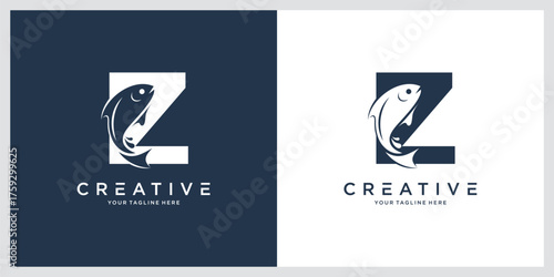 Initial Z with fish logo design vector graphic symbol icon.