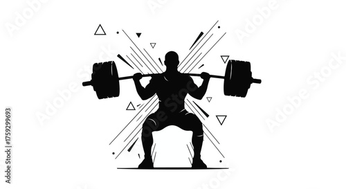 Silhouette of a fit person performing a barbell squat, symbolizing strength and fitness.