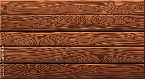 Rustic brown wooden planks background with detailed grain texture for a sign or panel. Vector illustration of a cartoon style wood surface design element