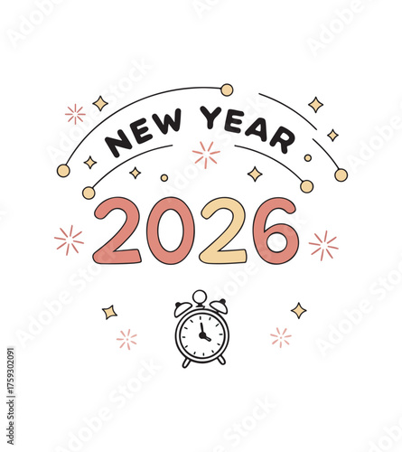 Modern Hello New Year 2026 Text Artwork