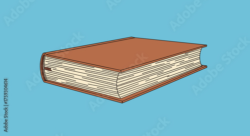 A vintage hardbound book with aged pages rests on a simple blue background.