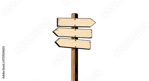Wooden signpost with three arrows pointing in different directions showing choices.