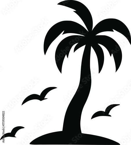 Silhouettes of palm trees and pink sun vector. set of palm trees and sunrise vector silhouette. tropical landscape and mountains black, very peri vector illustration.eps
