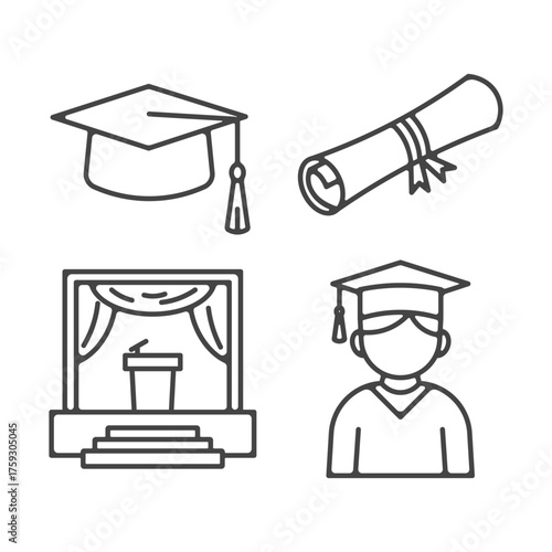 minimal outline kindergarten graduation vector icons