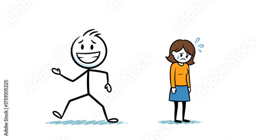A happy person excitedly approaches an anxious person.