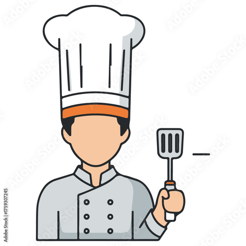 Minimalist Chef Icon with Spatula and Uniform on White Background
