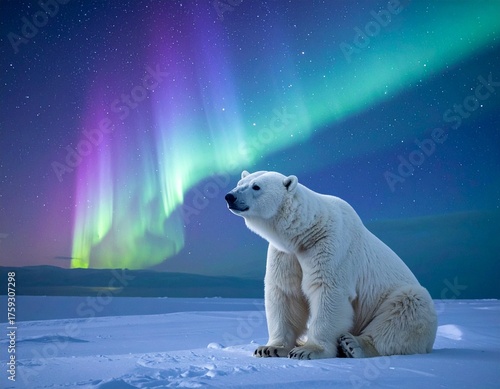 Polar Bear Under the Northern Lights