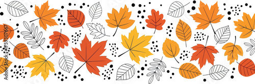  Vector art of seamless pattern with autumn leaves and dots