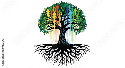 Vibrant tree of life symbolizes growth and diverse inspiration flowing upwards