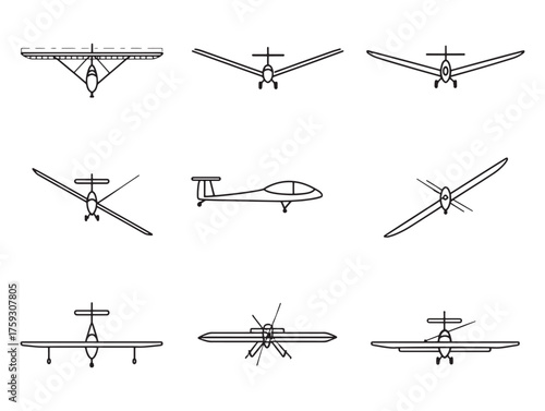 Glider Aircraft Line Art Streamlined Aerial Design